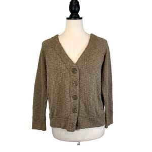 Two Vince Camuto Textured Cropped Button Cardigan V-Neck Olive Taupe Size S